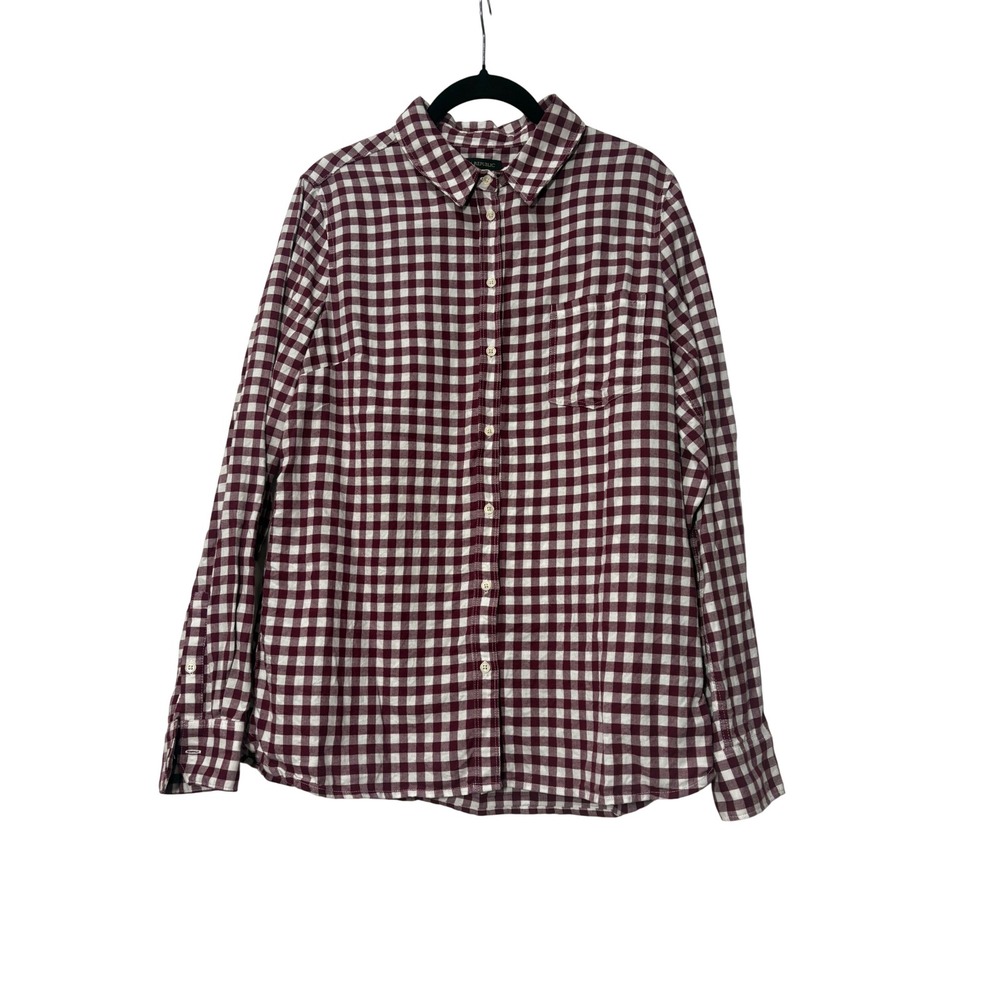 Banana Republic Classic Fit Gingham Flannel Shirt Burgundy White Large